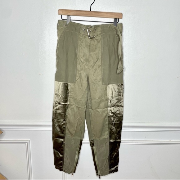 3.1 Phillip Lim Sage Green Belted High Waisted Patchwork Cargo Pant - Picture 2 of 14